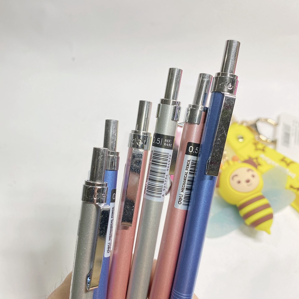 Bút chì kim Deli cao cấp thân bằng nhôm, Bút chì bấm dễ dàng thay ngòi và kèm cục tẩy tiện lợi