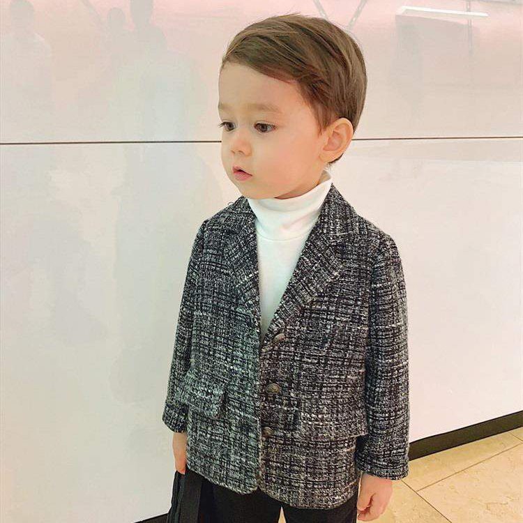 Áo Khoác Dạ Bé Trai Tweed Hàn Quốc, Blazer Cho Bé Từ 10 Đến 22Kg Mầm Store