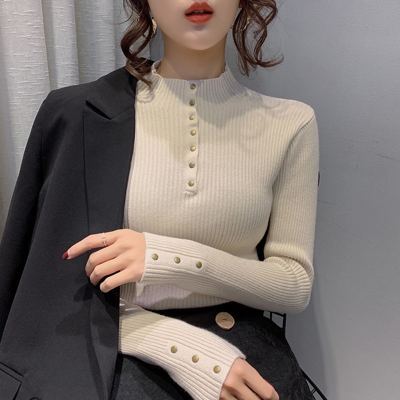 Áo Sweater Tay Dài Cổ Lọ Dáng Ôm Thời Trang Thu Đông Phong Cách Hàn Quốc Cho Nữ