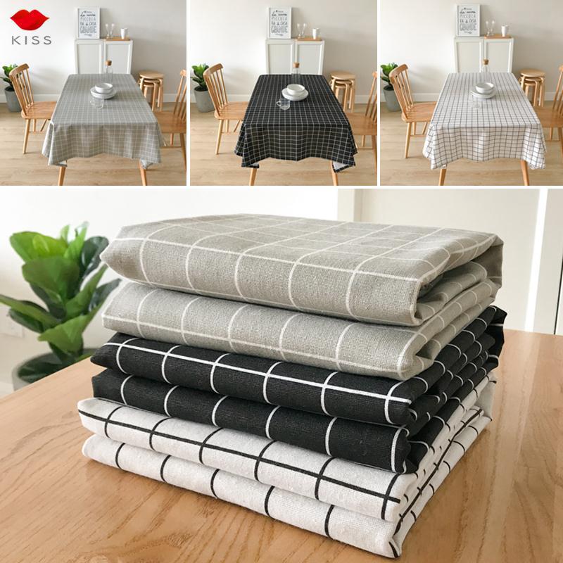 Khăn trải bàn ăn vải lanh sọc caro trắng đen