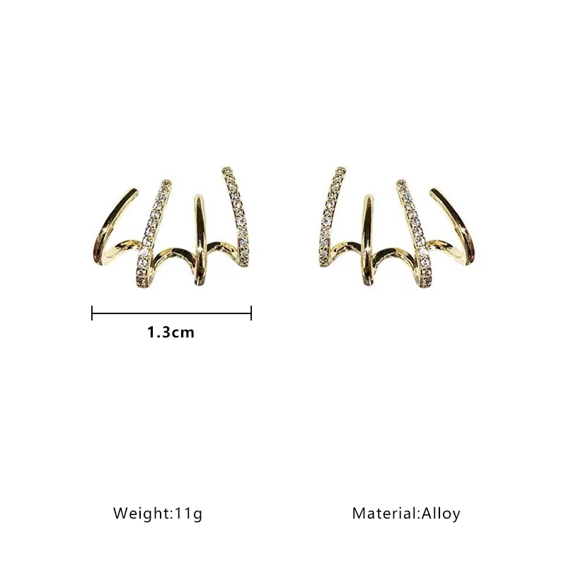 INS thời trang kim cương bốn móng hàng khuyên tai nữ màu vàng hình vòng cung món quà trang sức cao cấp