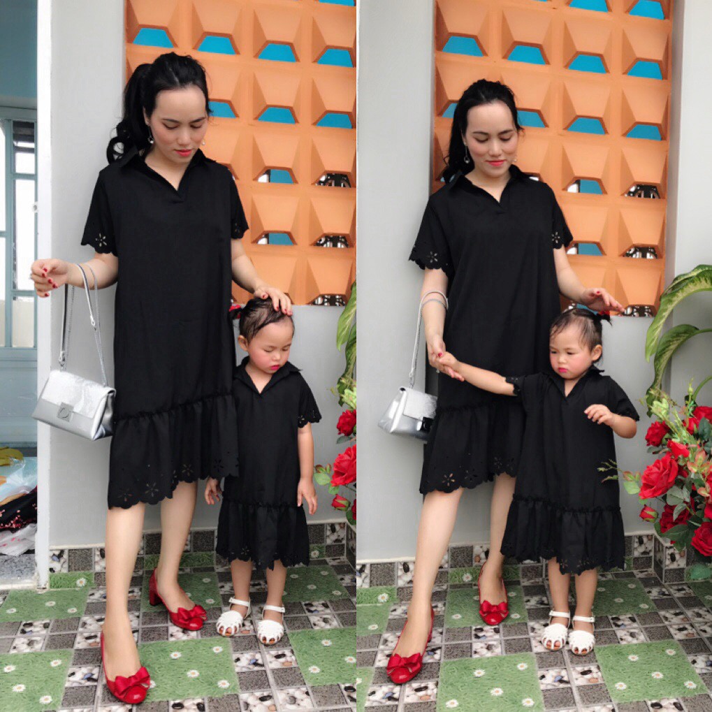 đầm mẹ bé laze cách điệu hình thật