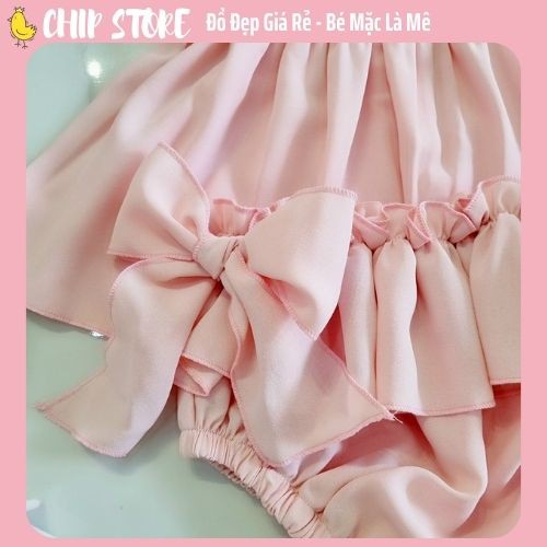 Bộ 2 Dây Bé Gái CHIP STORE Set Bộ  Màu Hồng Phấn Kèm Quần Chip Đính Nơ  Xinh Xắn Cho Bé