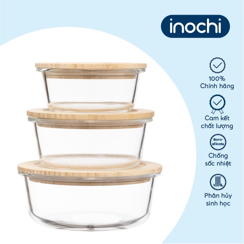 Hộp thuỷ tinh tròn nắp tre Inochi-Nikko