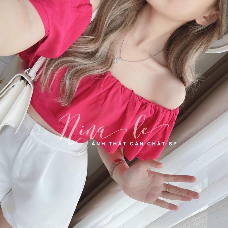 Set áo trễ vai quần form A có sẵn mút fresize Set xinh set bánh bèo set áo bẹt vai áo trễ vai Linh Htt