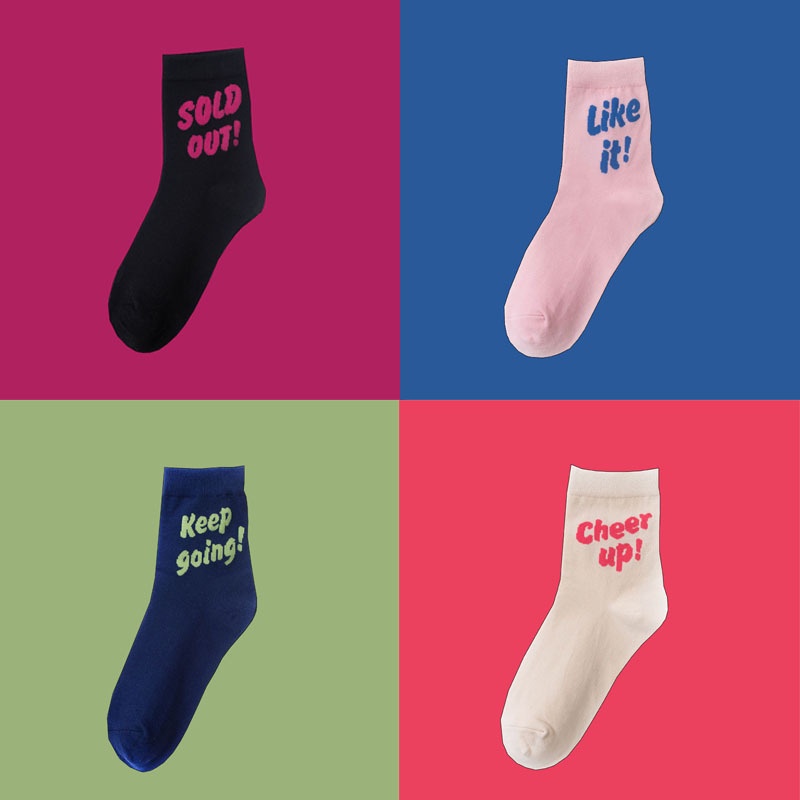 Tất vớ cotton cổ cao nam nữ in chữ - SONO98