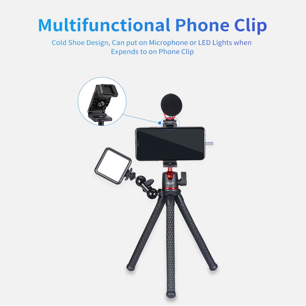 Tripod bạch tuộc Ulanzi MT-11 2 trong 1 thiết kế linh hoạt đầu mở rộng 1/4" cho điện thoại / DSLR