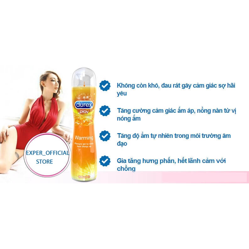 Gel bôi trơn Durex Play Warming, gel bôi trơn DUREX cao cấp chính hãng 1 chai 100ml