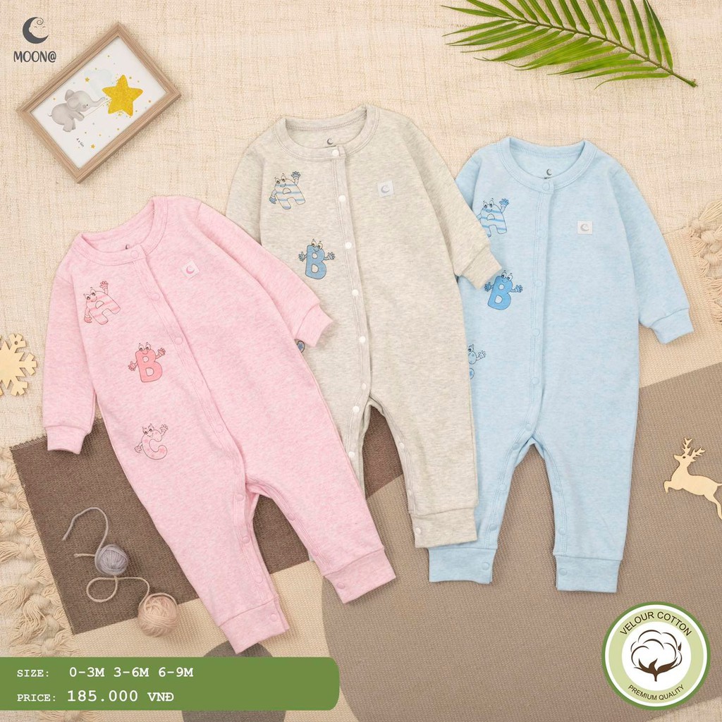 Body nỉ thu đông Moon họa tiết mặt mèo siêu cute - vải nỉ - size từ sơ sinh - 9 tháng