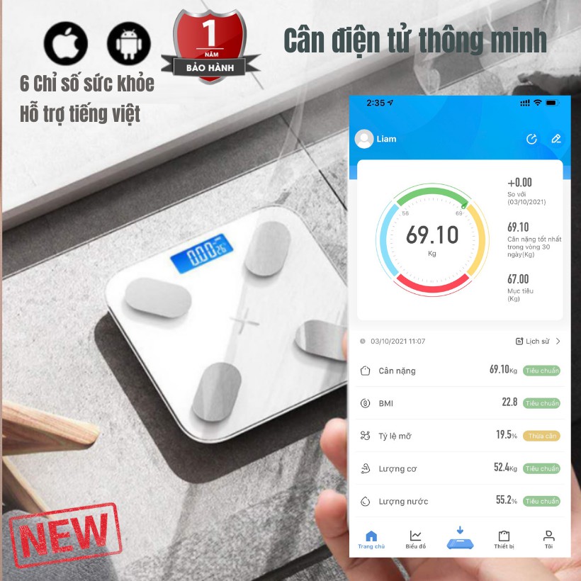 (Mới 2021) Cân điện tử sức khoẻ thông minh Digital Weight DW502 - Hàng chính hãng