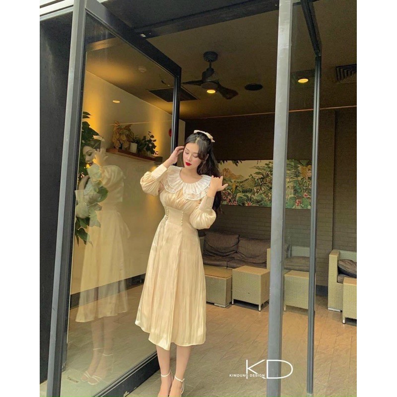 [CÓ ẢNH THẬT] ĐẦM MAXI KIẾNG PHỒNG CỔ BÈO CỘT EO HAI MÀU XANH NU