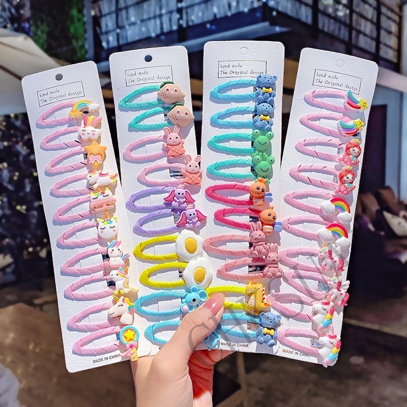 Set 10 Kẹp Tóc Nhỏ Họa Tiết Hoạt Hình Phong Cách Hàn Quốc Cho Bé Gái