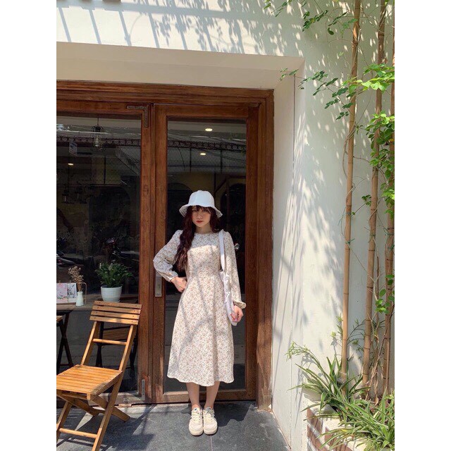 Đầm hoa nhí xinh Halenn Dress tay dài chất váy voan có lót lớp váy có dây buộc eo xinh nhẹ dễ mix