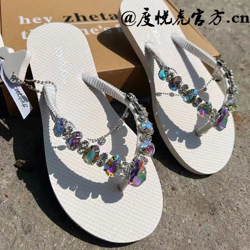 Lật Dép Xỏ Ngón Đế Bằng Chống Trượt Đính Đá Màu Trơn Thời Trang Mùa Hè Dành Cho Nữ 2022