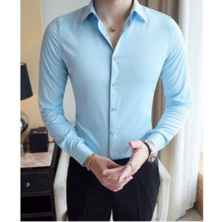 Áo sơ mi nam dài tay màu xanh biển vải chống nhăn