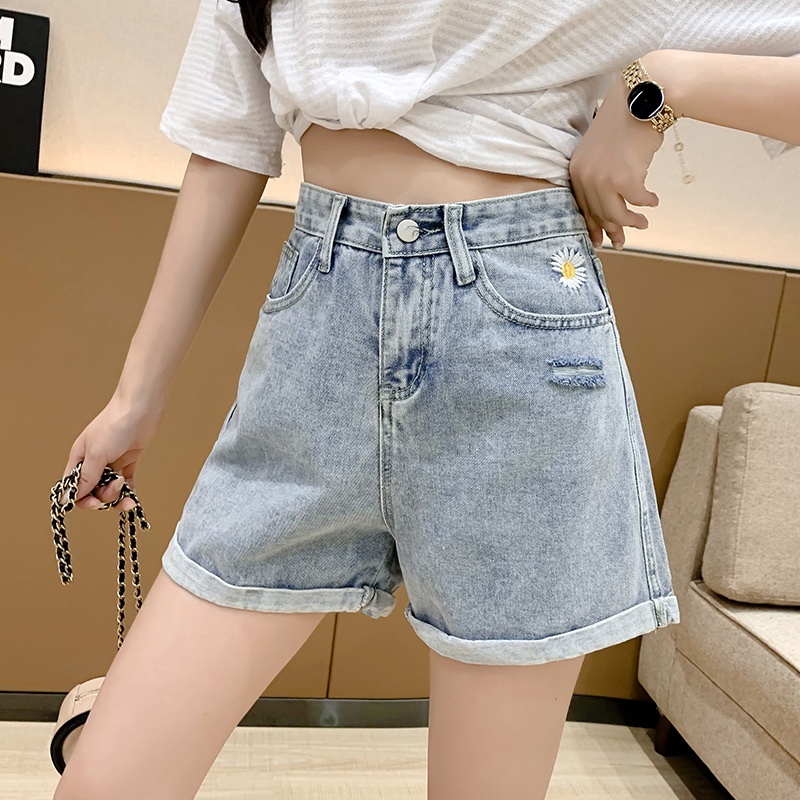 Quần Short Denim Lưng Cao Ống Rộng Plus Size Phong Cách Hàn Quốc Cho Nữ