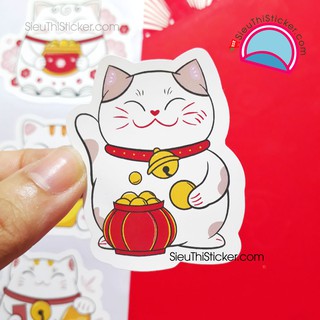 Bộ 2 tấm Sticker Mèo thần tài may mắn kích thước 5cm dán trang trí laptop, bàn học, notebook, bàn làm việc