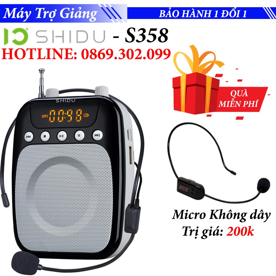 [Mã ELHACE giảm 4% đơn 300K] Máy trợ giảng không dây Shidu SD-S358 công suất 10W có tính năng FM - Pin 1500mAh