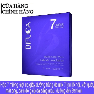 Hộp 7 miếng mặt nạ giấy dưỡng trắng da mix 7 loại lô hội, việt quất, mật ong, cam đỏ giúp da sáng màu, dưỡng ẩm 28ml/m