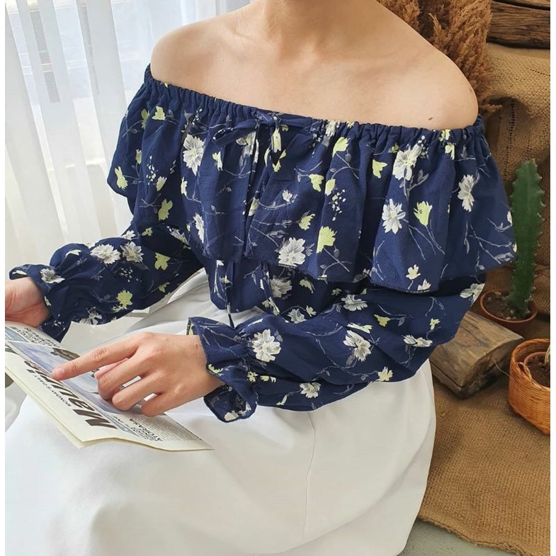 [Si_2hand] Áo hoa nhí cổ bèo thắt nơ
