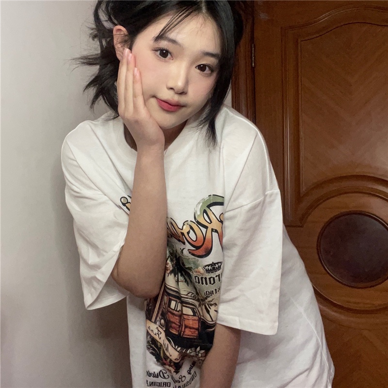 SUXI Áo Thun Ngắn Tay Dáng Rộng In Họa Tiết Thời Trang Mùa Hè Dành Cho Nữ