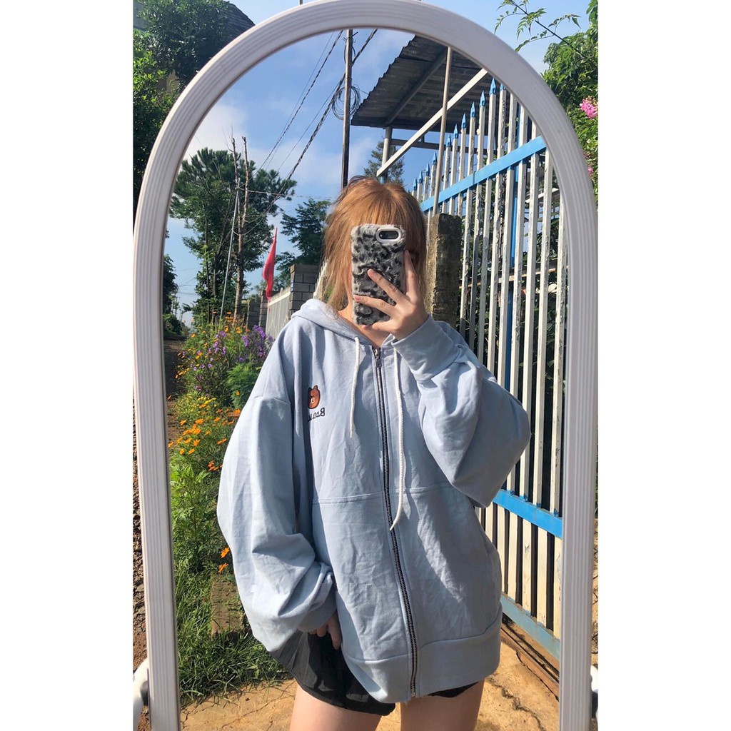 Áo Khoác Hoodie Khóa Kéo Gấu Brown  Nana's House - FREESHIP  Áo khoác zipper dài tay bồng, họa tiết dễ thương