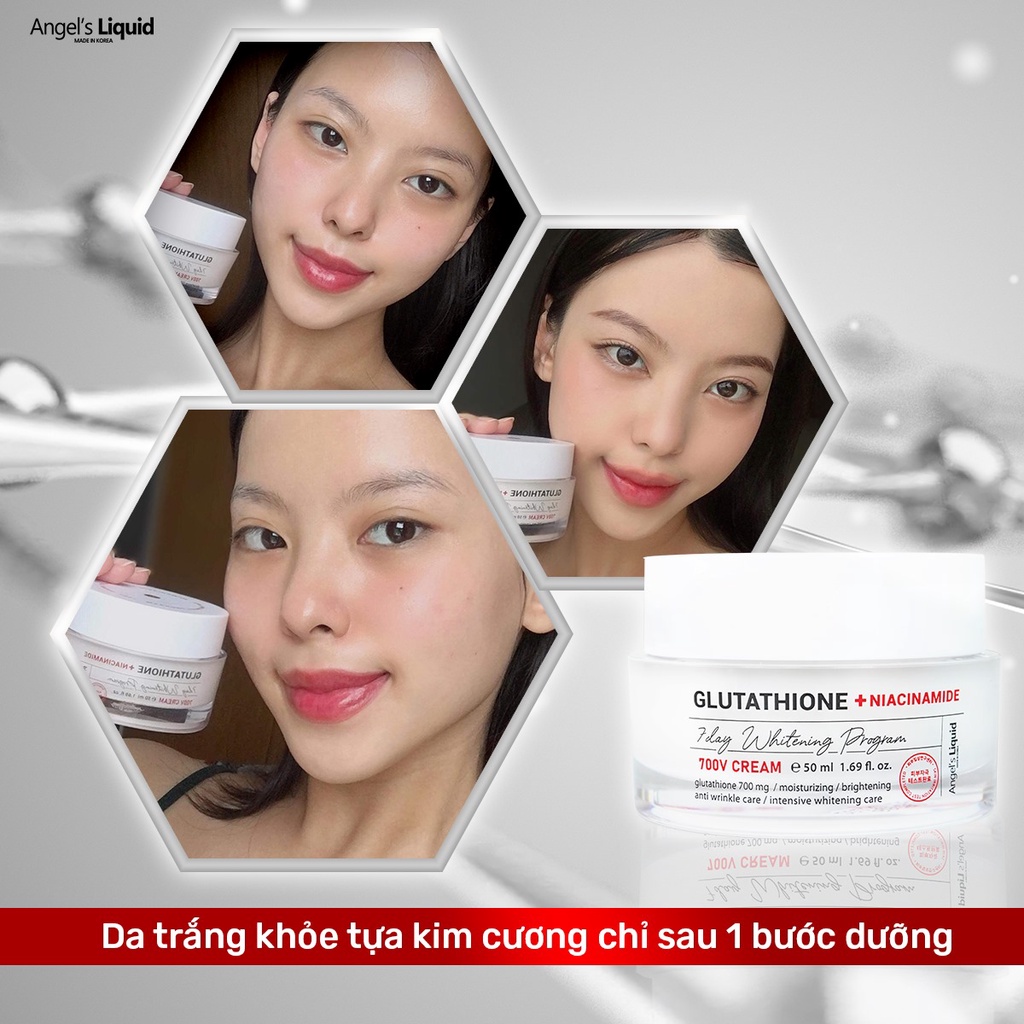 Kem Giảm Thâm Nám Dưỡng Trắng Angel's Liquid Glutathione + Niacinamide 7Day Whitening Program 700 V-Cream 50ml (deal 0đ)