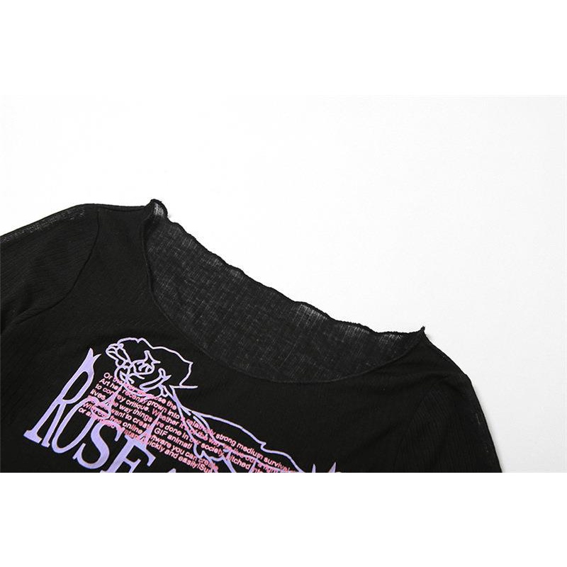 Áo Thun Tay Dài Cổ Tròn In Chữ Phong Cách Đường Phố Cá Tính Cho Nữ