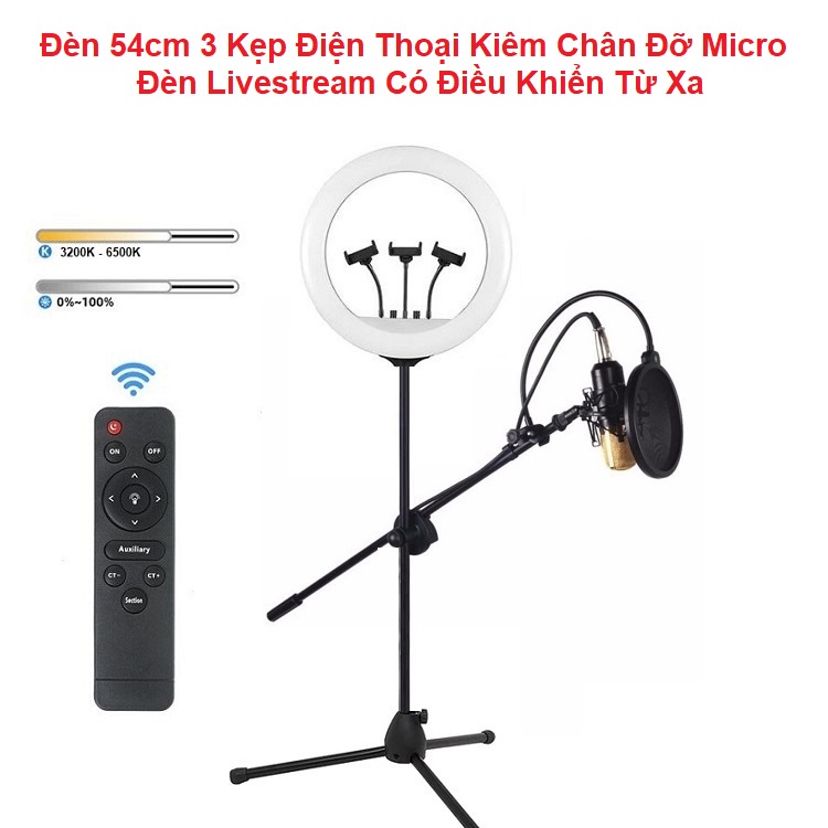 Chân Micro Kiêm Đèn Livestream, bán Hàng - Chụp Ảnh - Hát Livestream Karaoke - Size 54cm - Size 45 - Size 36 - Size 33