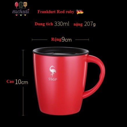 Cốc giữ nhiệt cafe inox 304 có tay cầm có nắp 330 ml coffee mug phong cách châu âu