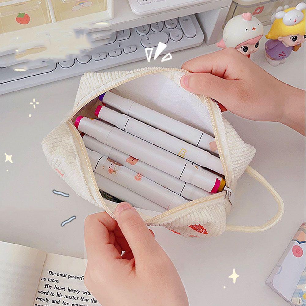 Túi Đựng Bút / Mỹ Phẩm Phủ Lông Mềm Mại Có Khóa Kéo Phong Cách Hàn Quốc Tiện Dụng