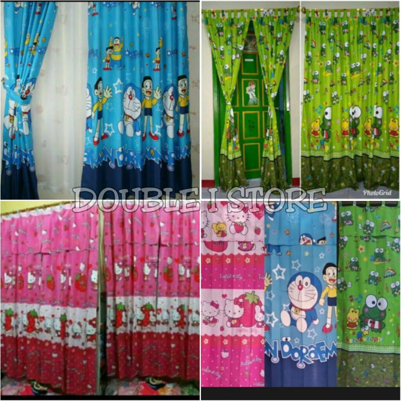 Rèm Cửa In Hình Hello Kitty Doraemon Dễ Thương