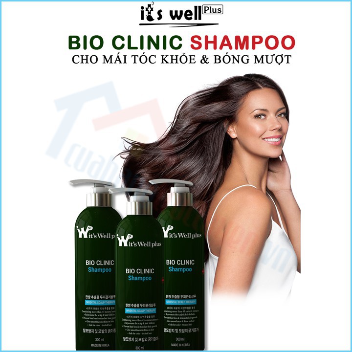 [CHÍNH HÃNG] Dầu gội trị rụng tóc và kích thích mọc tóc Bio Clinic Shampoo It's Well Plus Chai 300ml | Sạch Khỏe Da Đầu