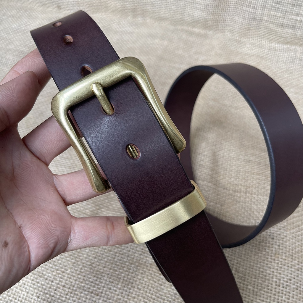 Thắt Lưng Nam Da Bò Sáp Nguyên Tắm Khóa Đồng Đúc Tm835 Bản Rộng 3.4cm và 3.7cm Hai Màu Sáp Nâu Và Sáp Vàng Bò
