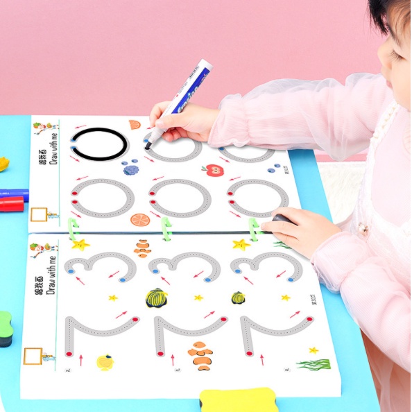 Tập tô vẽ thông minh xoá được montessori, Tập Viết Xóa Được, đồ chơi giáo dục sớm Rèn Tính Kiên Trì- 64tr + Bút+ Xóa-DC2