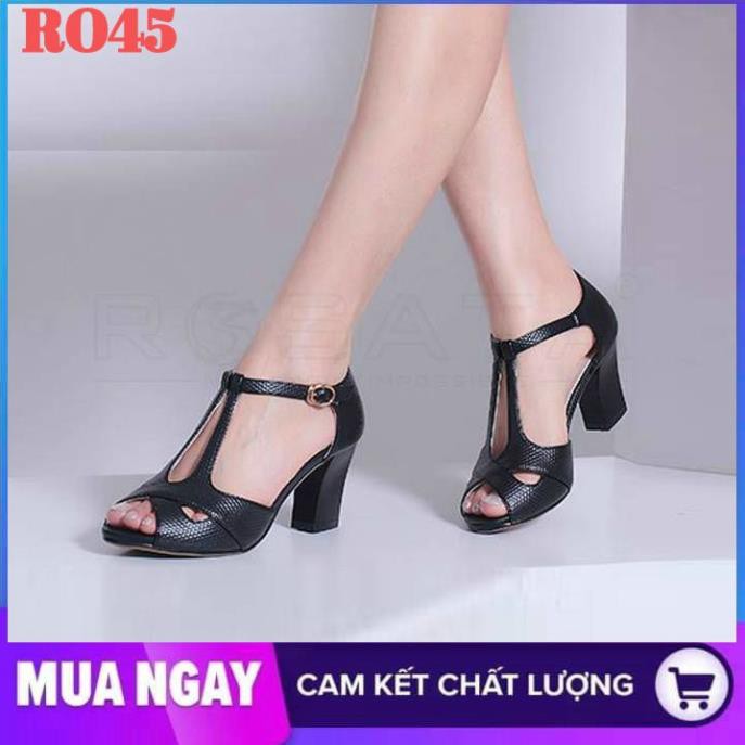 Giày sandal nữ cao gót đế cao 5cm hàng hiệu rosata màu đen ro45 -h91