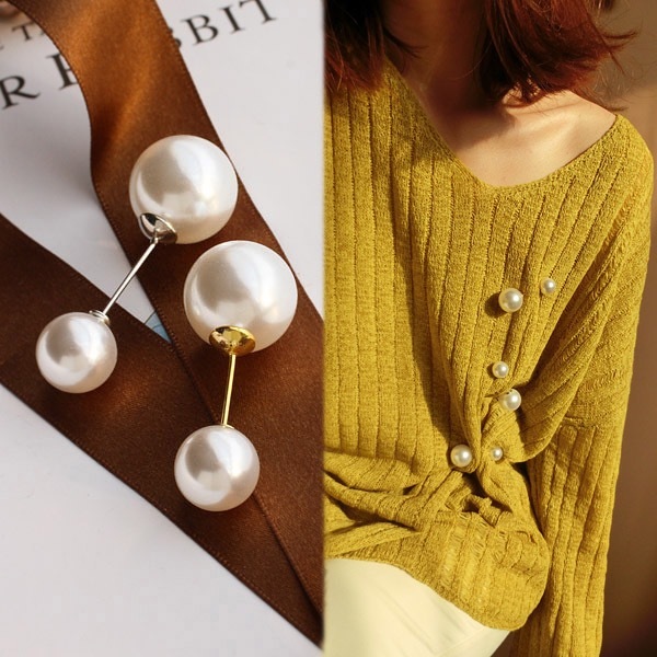 Fashion Double Simulated Pearl Gold Alloy Brooch Pin / DIY Lapel Dress Brooches Jewelry Accessories