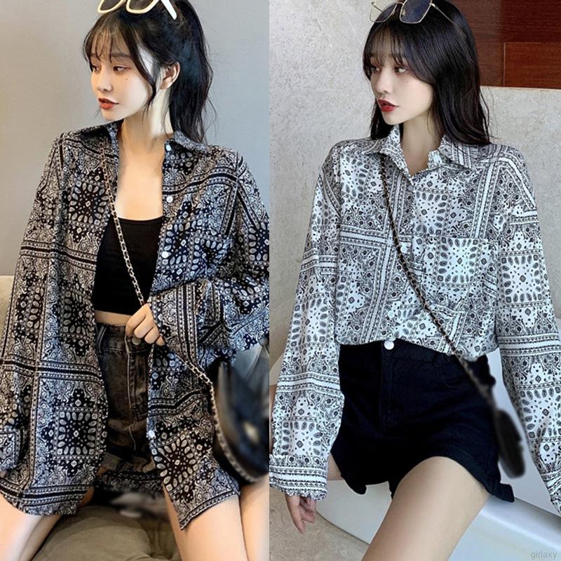 Áo sơ mi nữ tay dài dáng rộng phong cách thời trang Hàn Quốc