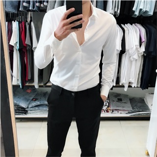Combo Áo sơ mi trắng body va Quần tây đen ống côn
