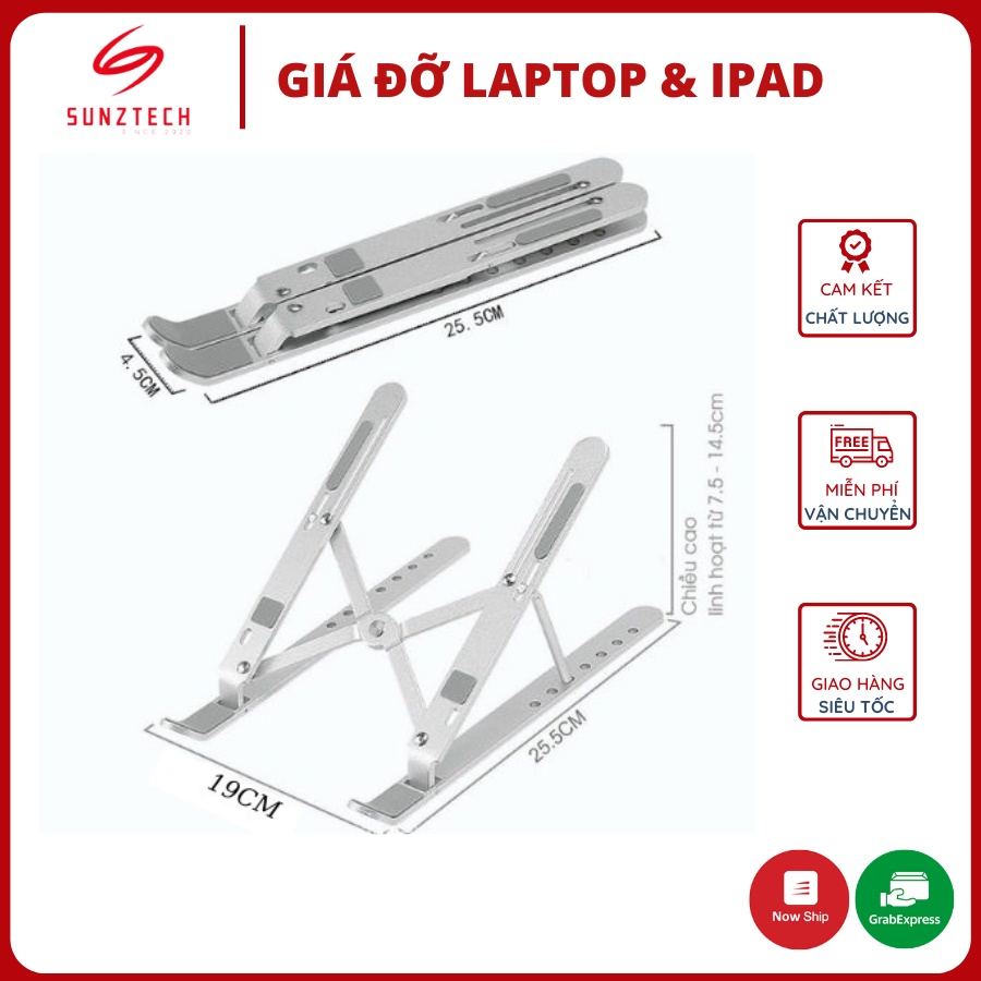Giá đỡ laptop, macbook, ipad N3 bằng NHÔM CAO CẤP, kệ đỡ máy tính tản nhiệt, gấp gọn, chịu lực siêu tốt