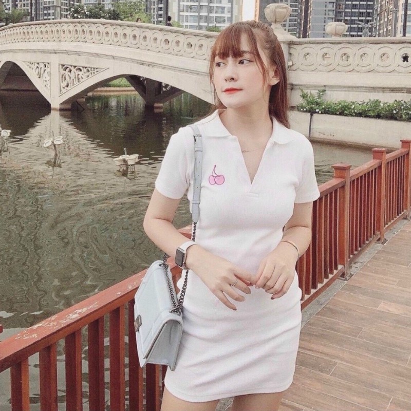 Váy Polo Ôm Body Tay Ngắn xinh Yêu Đầm thun body ôm 2 màu đen trắng vải thun bozip mềm mịn | BigBuy360 - bigbuy360.vn