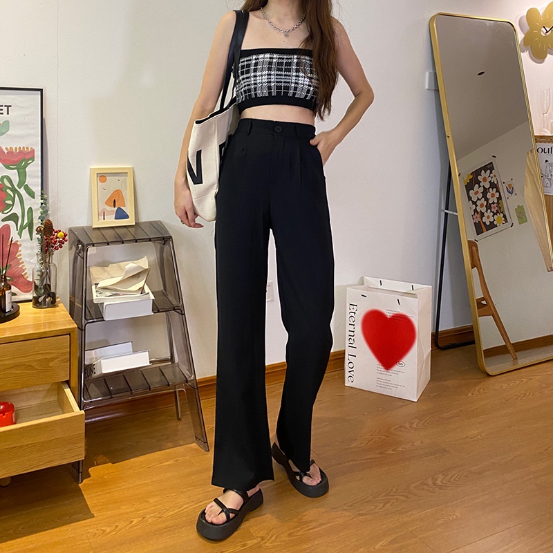 SUXI Quần Dài Ống Rộng Màu Sắc Đơn Giản Thời Trang Hàn Quốc Cho Nữ