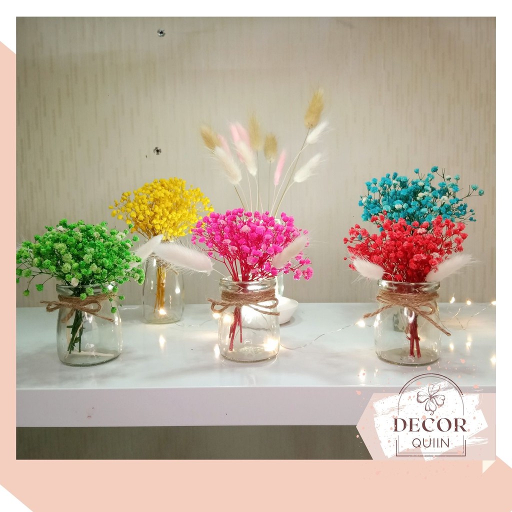 [Quà tặng] ❤️Lọ hoa khô babycỏ đuôi thỏ mini 110g trang trí bàn làm việc công sở decor góc học tập hoa để bàn quán cafe