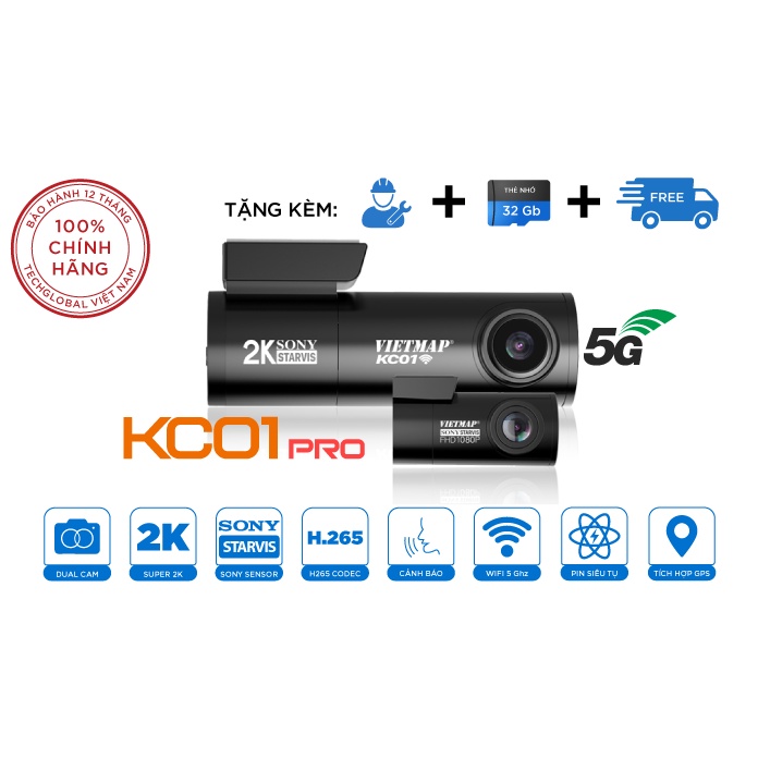 Camera Hành Trình Vietmap KC01 Pro Cảnh Báo Giao Thông Tặng thẻ nhớ 128GB