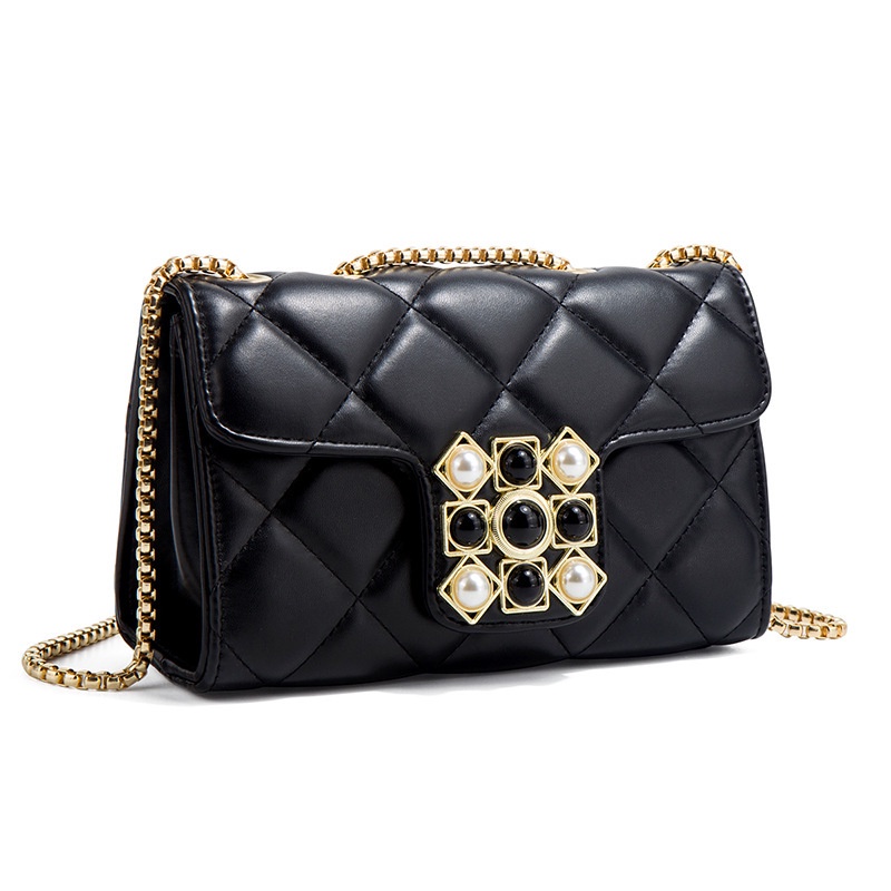 Túi Đeo Chéo Đính Kim Cương Giả &amp; Ngọc Trai Có Khóa Cài Thời Trang Cho Nữ