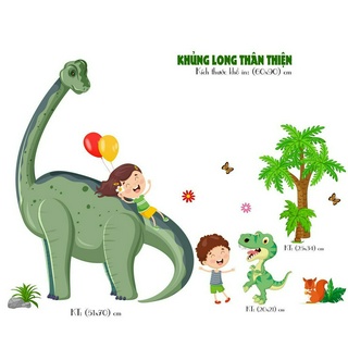Decal dán tường khủng long và bé - trang trí phòng trẻ em