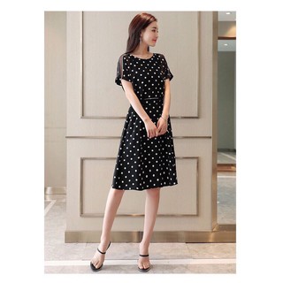 [niceshop1] Đầm xòe đen chấm bi tay cánh dơi