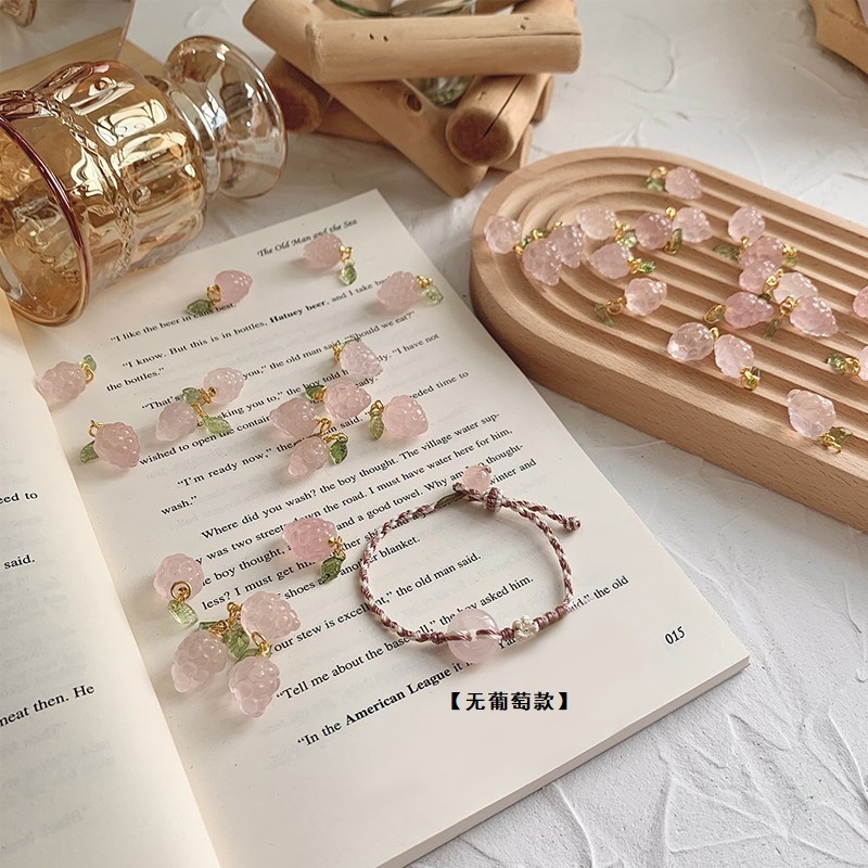 [Hàng Mới] Vòng Đeo Tay Dây Bện Đính Pha Lê Màu Hồng Nho Tươi Trẻ Dành Cho Nữ