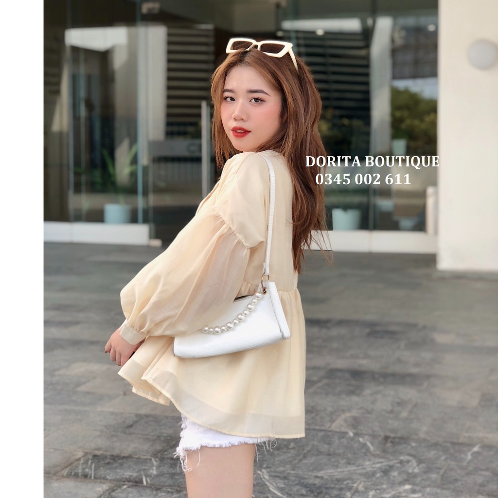 Áo babydoll voan tay bồng, Áo Babydoll nữ cổ V tay bồng - Dorita Boutique