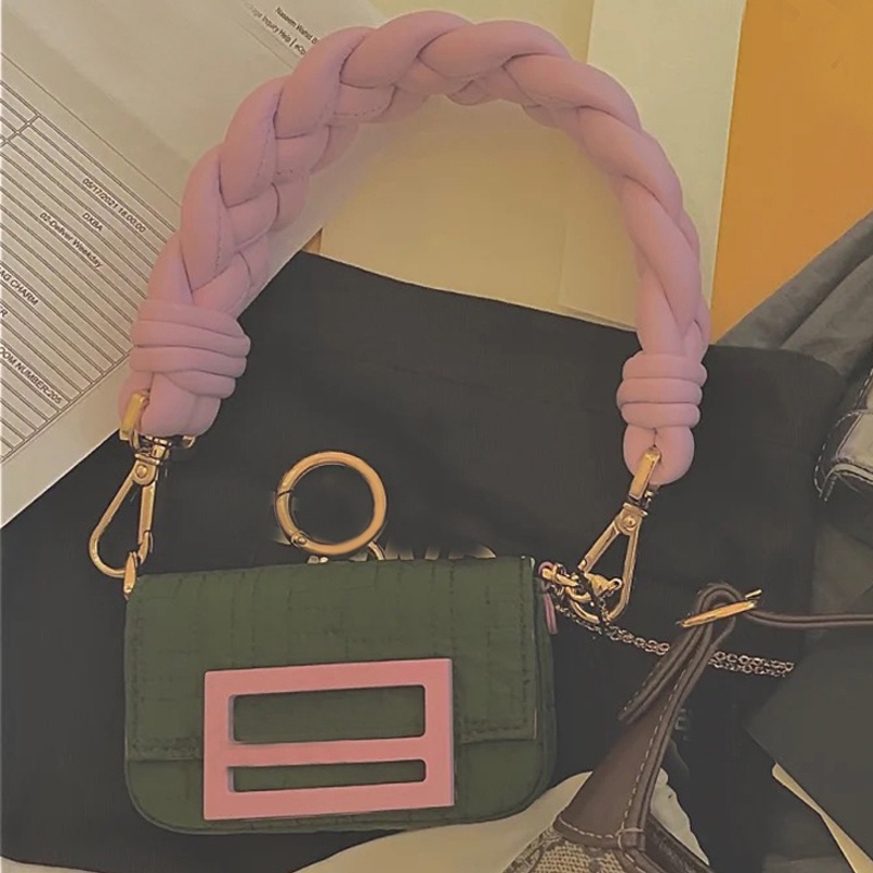 Túi đeo vai IELGY thiết kế dây bện màu tương phản thời trang dành cho nữ